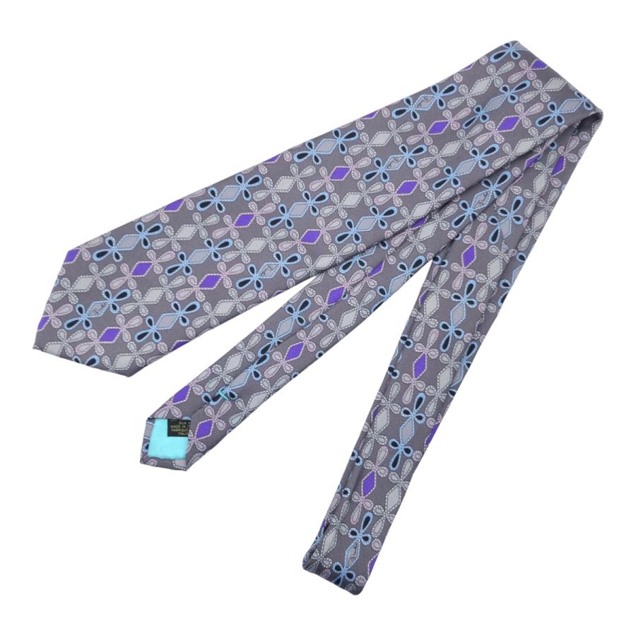 美品 Emilio Pucci エミリオ プッチ 総柄 グレー パープル ライトブルー シルク ネクタイ 剣先9.5cm 404985 | EMILIO PUCCI | 01