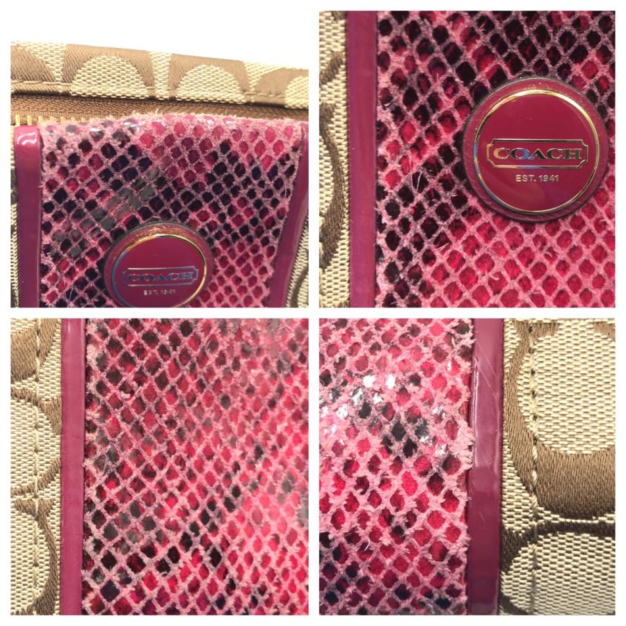 美品 COACH コーチ シグネチャー 型押し ブラウン ピンク ゴールド金具 キャンバス F25706 トートバッグ ハンドバッグ レディース 405047 | COACH | 04