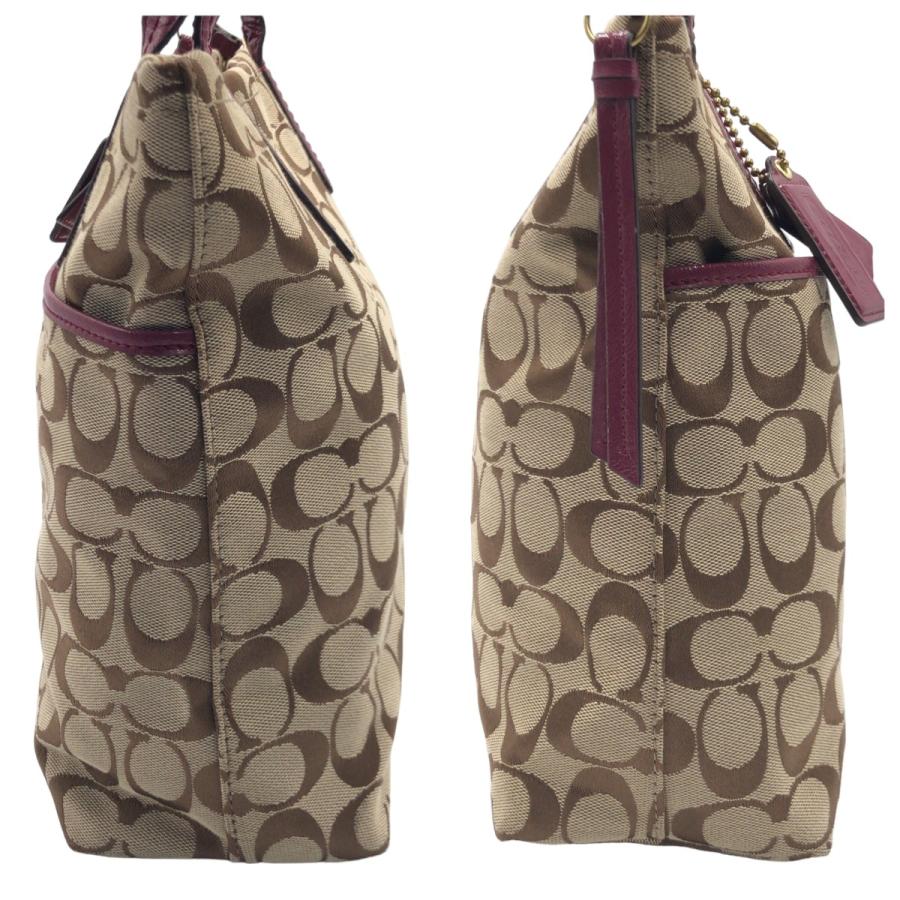 美品 COACH コーチ シグネチャー 型押し ブラウン ピンク ゴールド金具 キャンバス F25706 トートバッグ ハンドバッグ レディース 405047 | COACH | 06