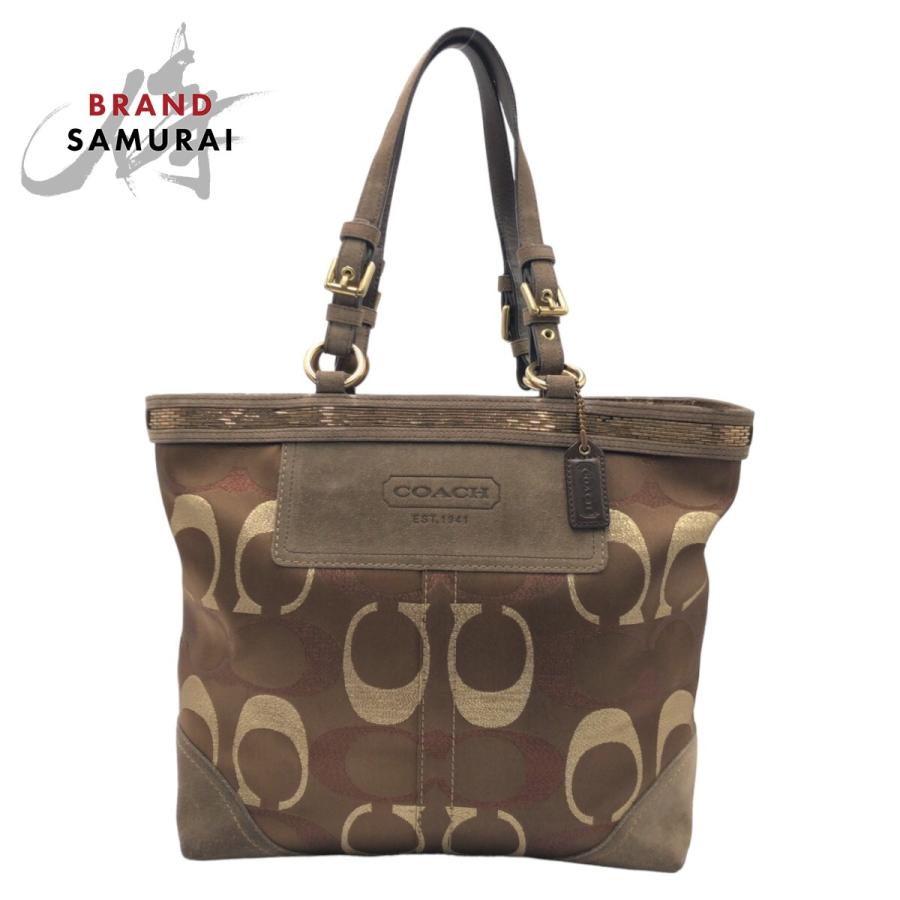 COACH（コーチ） 美品 シグネチャー ブラウン ゴールド金具 キャンバス 