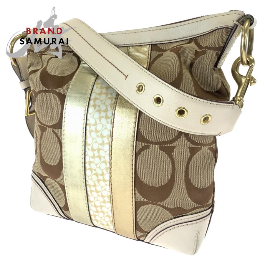 COACH（コーチ） 美品 シグネチャー ハンプトンズストライプ ブラウン 
