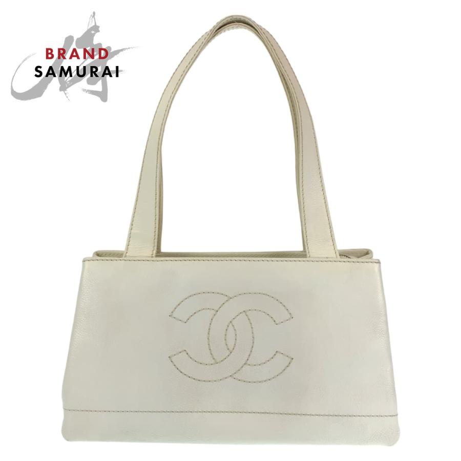 CHANEL（シャネル） ココマーク ホワイト 白 キャビアスキン トート 