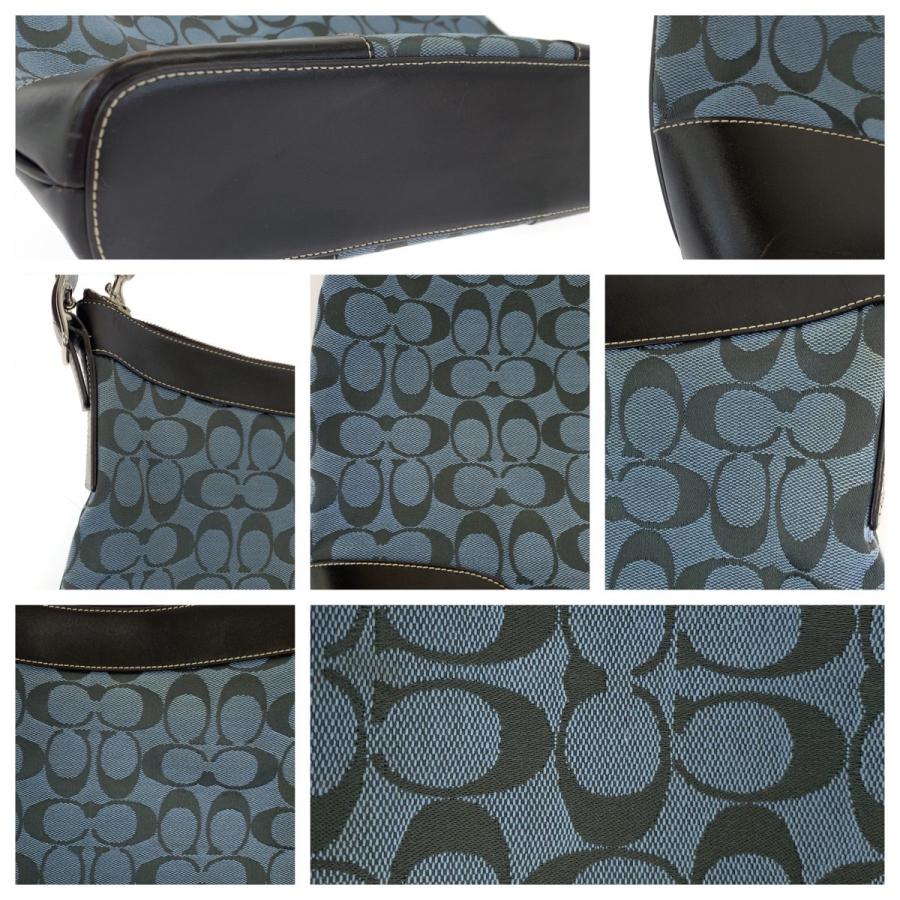 COACH　レザーショルダーバッグ ネイビー グレー COACH コーチ シグネチャー スリムダッフル ブルー 青