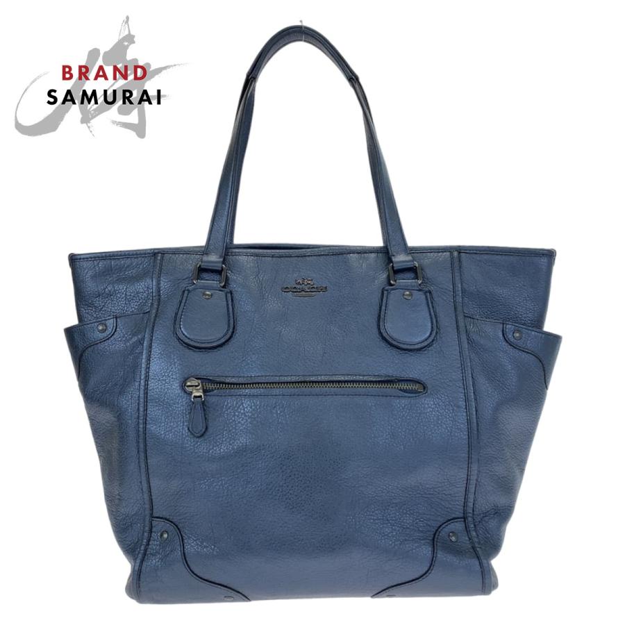 COACH ネイビー レザー ハンドバッグ COACH 美品 コーチ ブルー 青 レザー 34039 トートバッグ