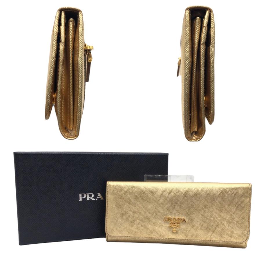 PRADA（プラダ） 美品 サフィアーノ ゴールド レザー Y01724 長財布