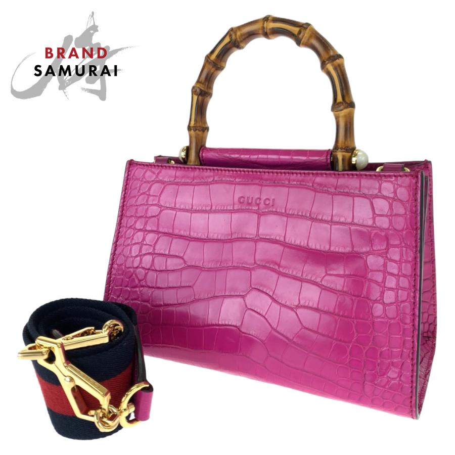 GUCCI 希少 美品 グッチ バンブー ニムフェア ピンク ブラウン 