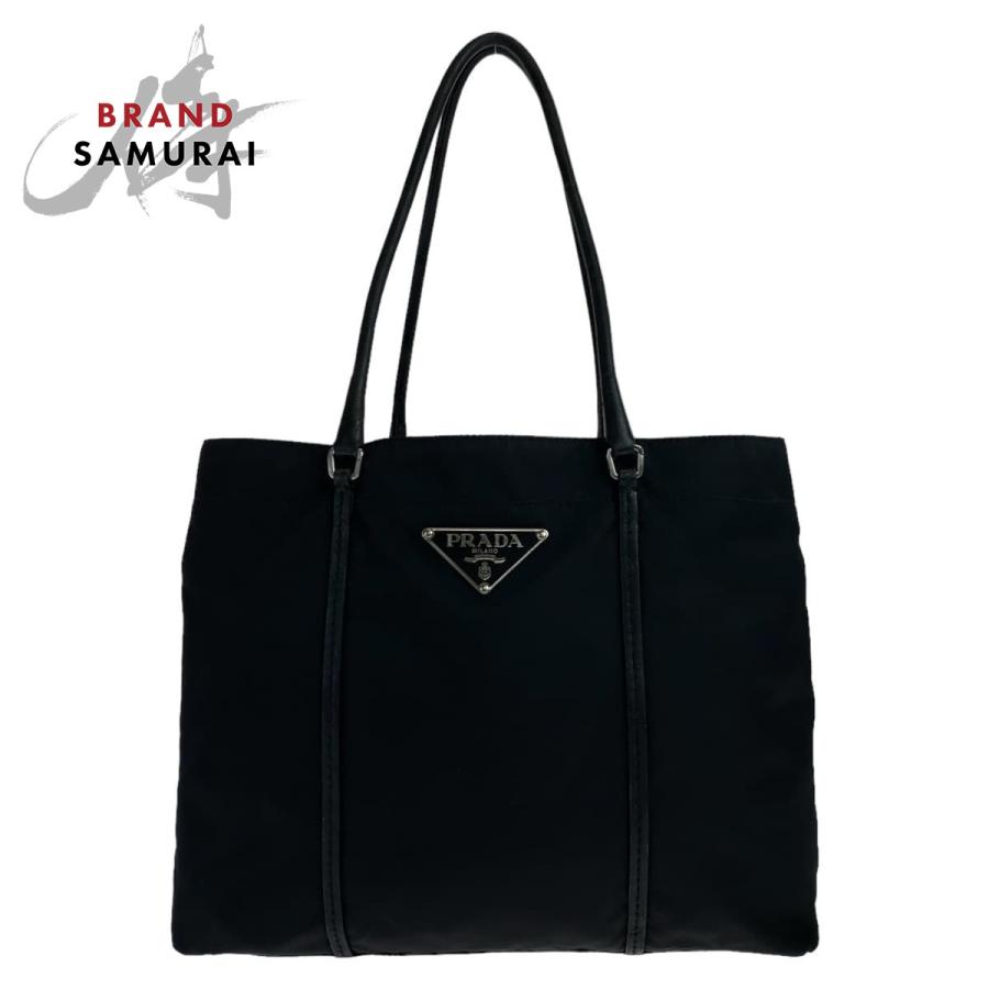 美品 PRADA プラダ テスート 三角ロゴプレート ブラック 黒 シルバー 
