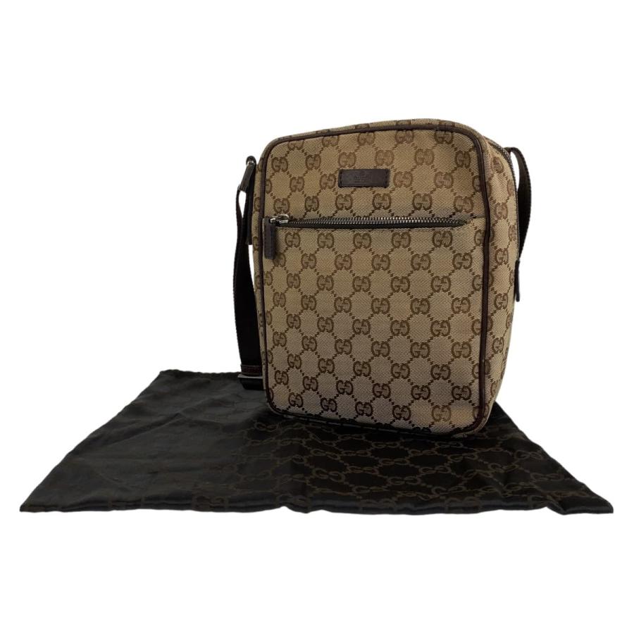 GUCCI GGキャンバス ショルダーバッグ ベージュ シルバー金具 ブラウン 良品】GUCCI ショルダーバッグ GGキャンバス シルバー金具 ベージュ