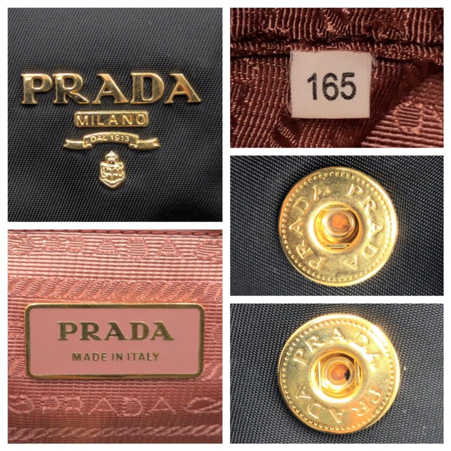 美品 PRADA プラダ テスート 三角ロゴ リボン ブラック 黒 ゴールド 