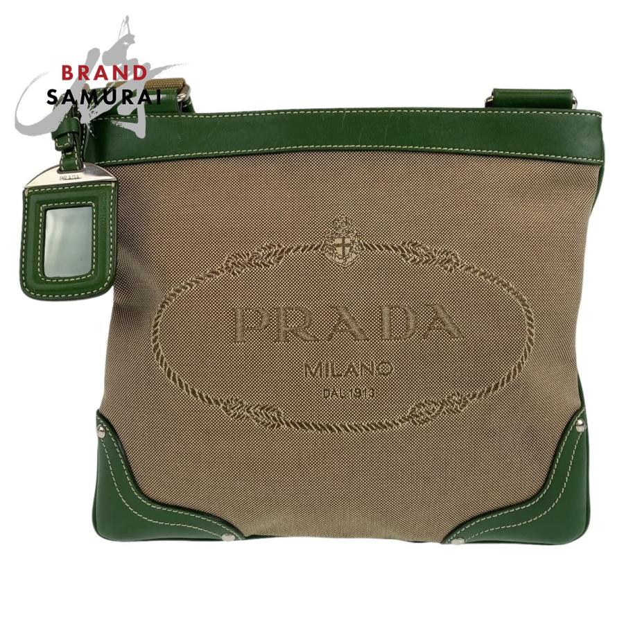 PRADA（プラダ） 美品 ロゴジャガード 男女兼用 ベージュ グリーン 