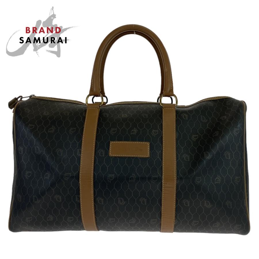 美品 Dior ディオール ヴィンテージ ハニカム柄 ブラック 黒 ブラウン ゴールド金具 レザー ボストンバッグ 旅行バッグ レディース 406309 | 