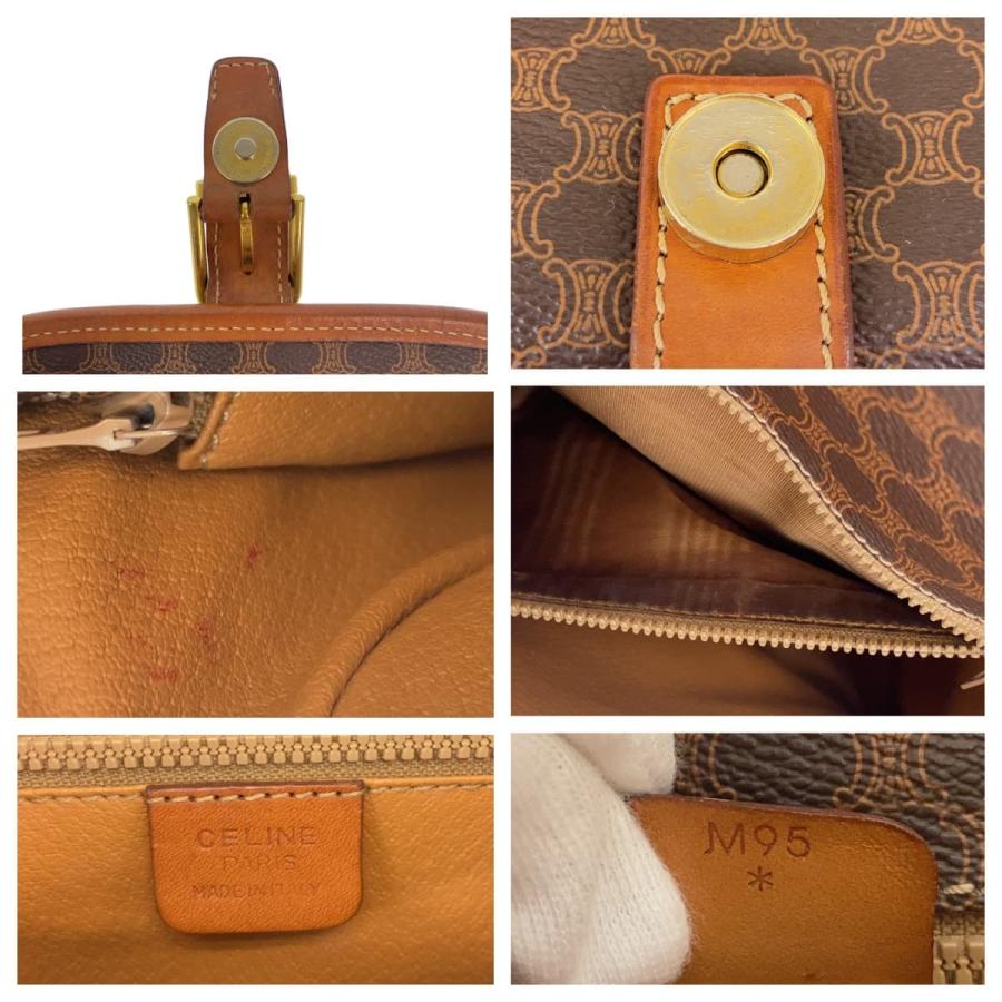 セリーヌ マカダム柄 サークル金具 ショルダーバッグ レザー 茶 ブラウン CELINE（セリーヌ） ショルダーバッグ 斜めがけ ロゴ PVC レザー