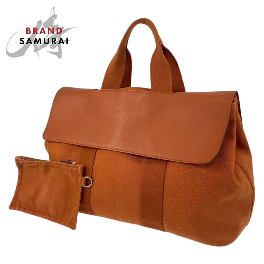 HERMES エルメス ヴァルパライソ GM オレンジ シルバー金具 トワル  