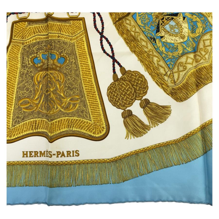 エルメス HERMES カレ90 サーベル飾袋　スカーフ　大判　ブルー　シルク HERMES（エルメス） サーベル飾袋 カレ90 ブルー 青 マルチカラー