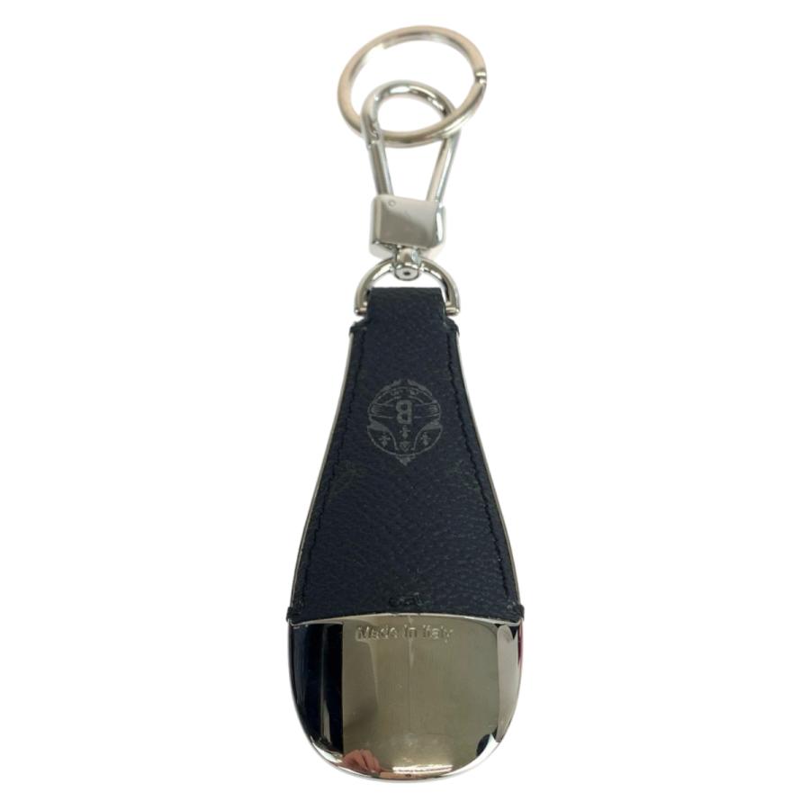 BERLUTI ブラックレザー キーホルダー 美品 Berluti ベルルッティ ロゴ シルバー金具 ブラック 黒 メタル