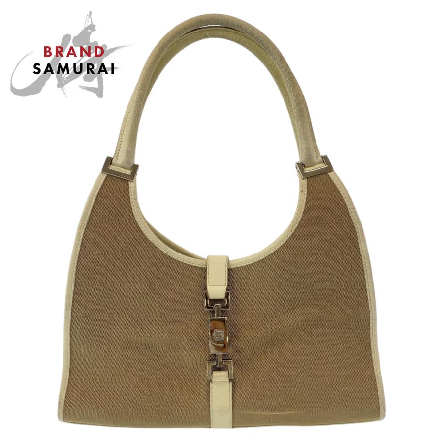 GUCCI グッチ シルバー金具 ロゴ ナイロン ショルダーバッグ ベージュ GUCCI（グッチ） ジャッキー ベージュ ホワイト シルバー金具