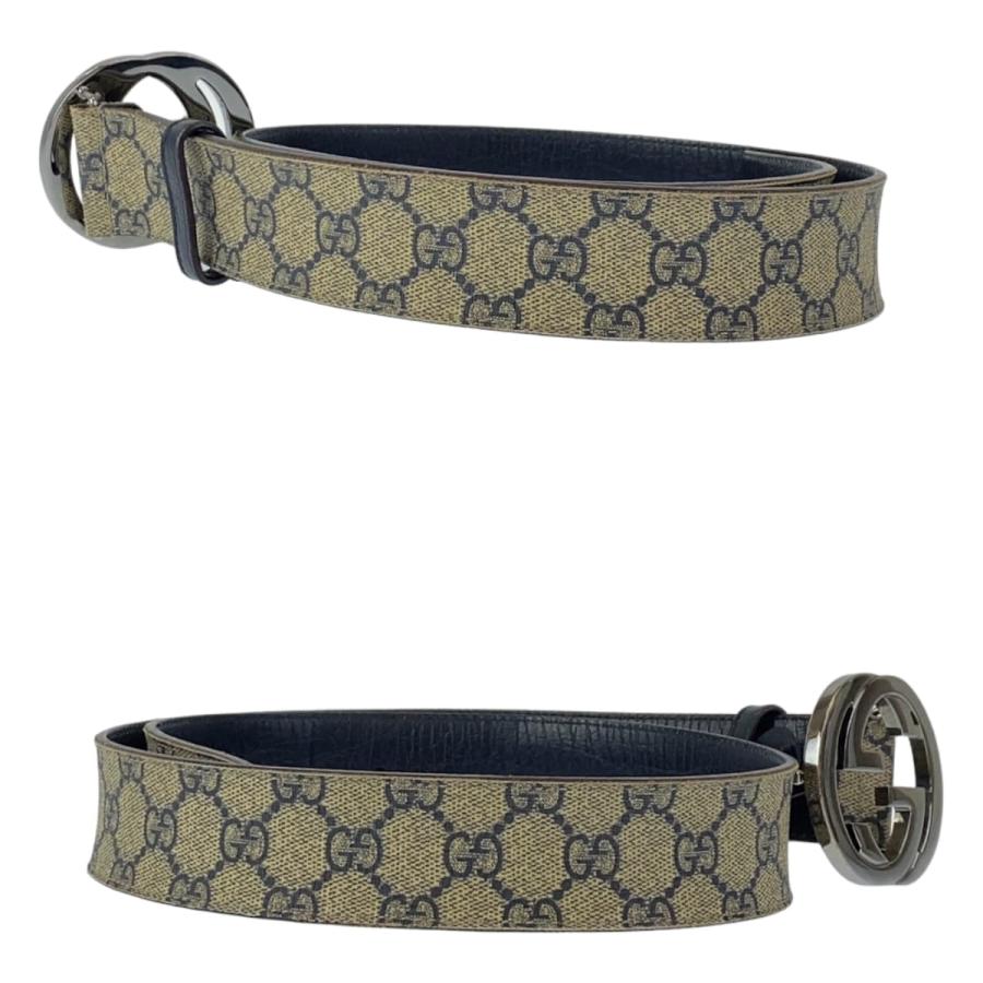 GUCCI（グッチ） インターロッキング ネイビー ベージュ シルバー金具