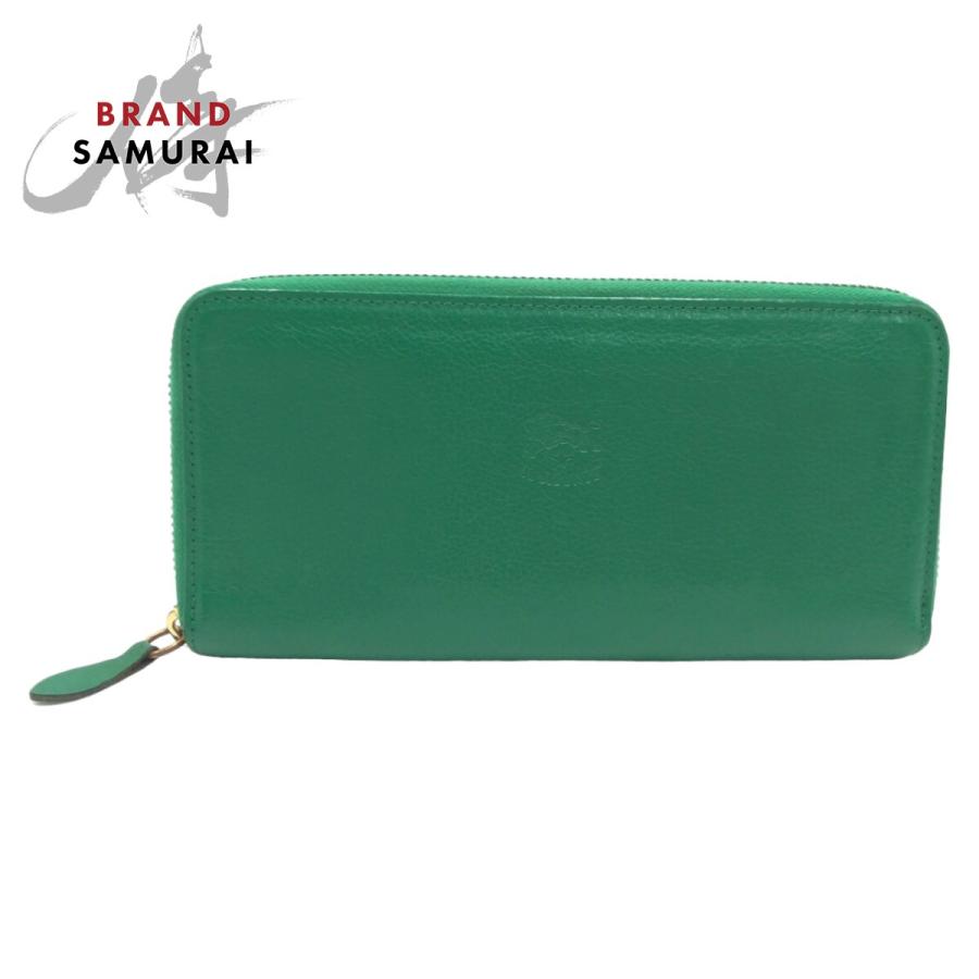 IL BISONTE 美品 イルビゾンテ グリーン ゴールド金具 レザー 長財布  