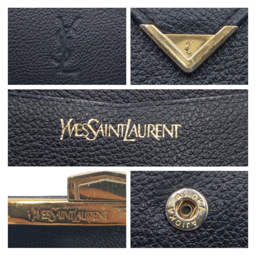 YSL ブラックレザー コンパクト財布 Yves Saint Laurent イヴサンローラン コンパクト財布 財布