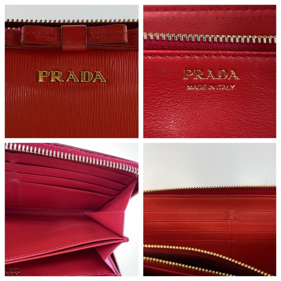 PRADA（プラダ） 美品 リボン レッド ゴールド金具 レザー 長財布