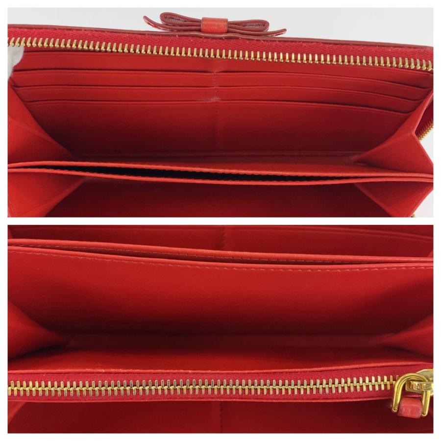 PRADA（プラダ） 美品 リボン レッド ゴールド金具 レザー 長財布