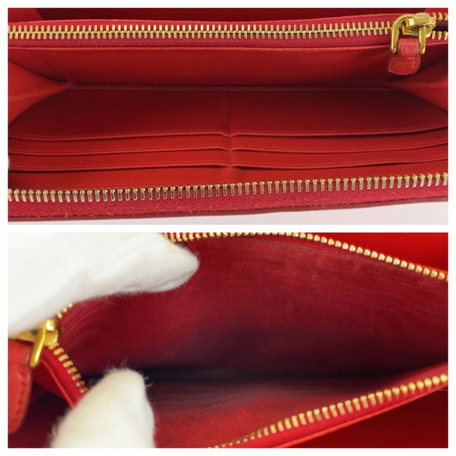 PRADA（プラダ） 美品 リボン レッド ゴールド金具 レザー 長財布
