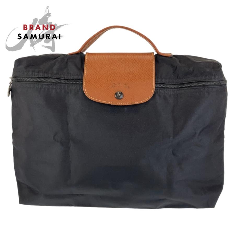 美品 Longchamp ロンシャン ル プリアージュ ブラック 黒 ブラウン ポリエステル/レザー ハンドバッグ 折りたたみバッグ 407293 | LONGCHAMP