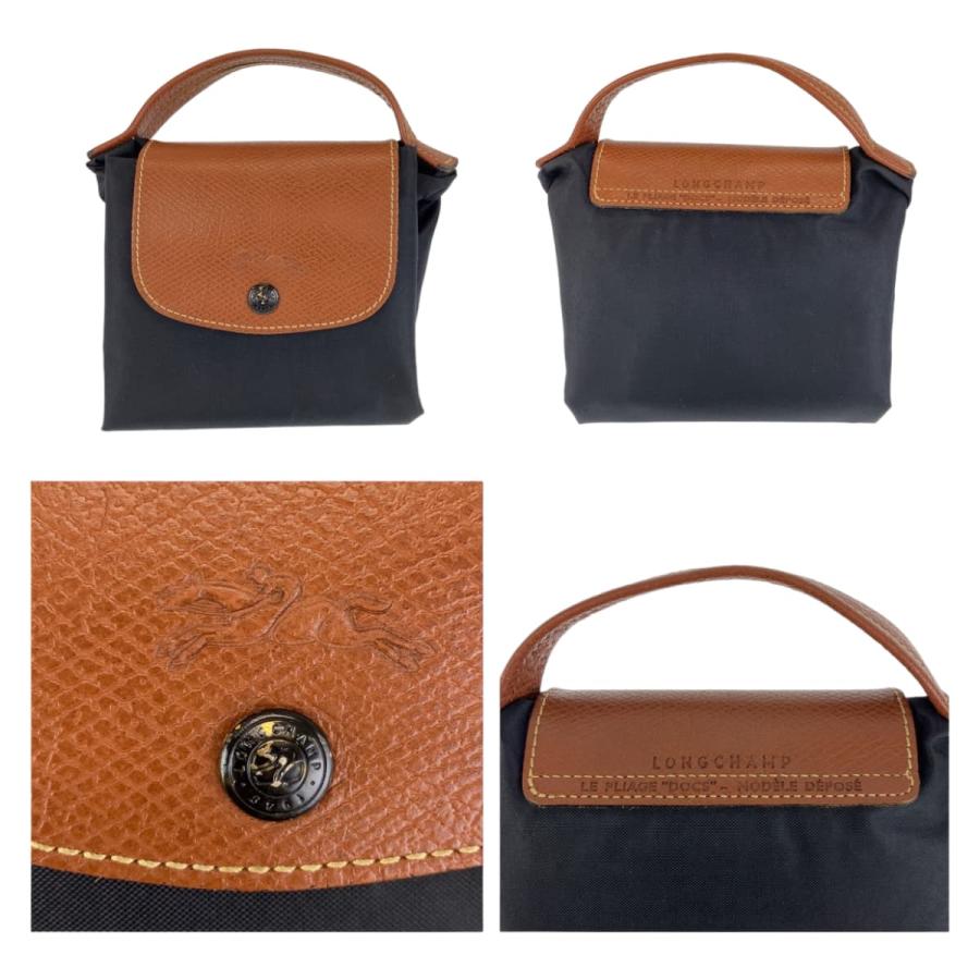美品 Longchamp ロンシャン ル プリアージュ ブラック 黒 ブラウン ポリエステル/レザー ハンドバッグ 折りたたみバッグ 407293 | LONGCHAMP | 04