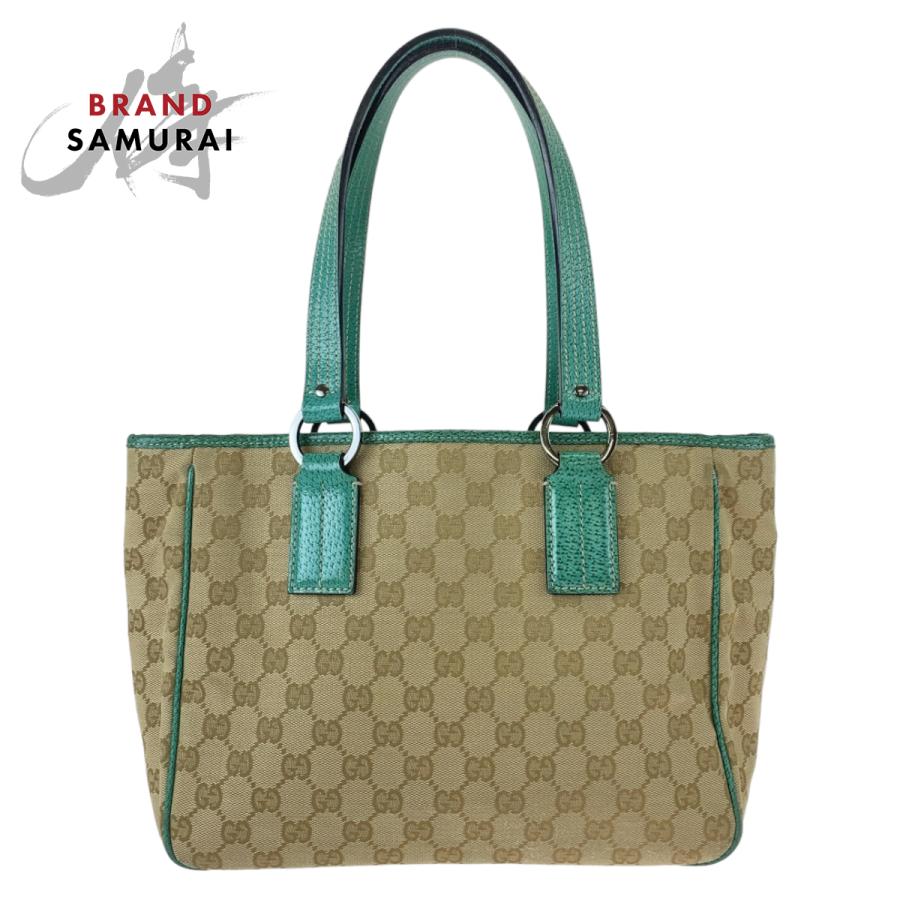 GUCCI（グッチ） 美品 ベージュ グリーン シルバー金具 GGキャンバス 