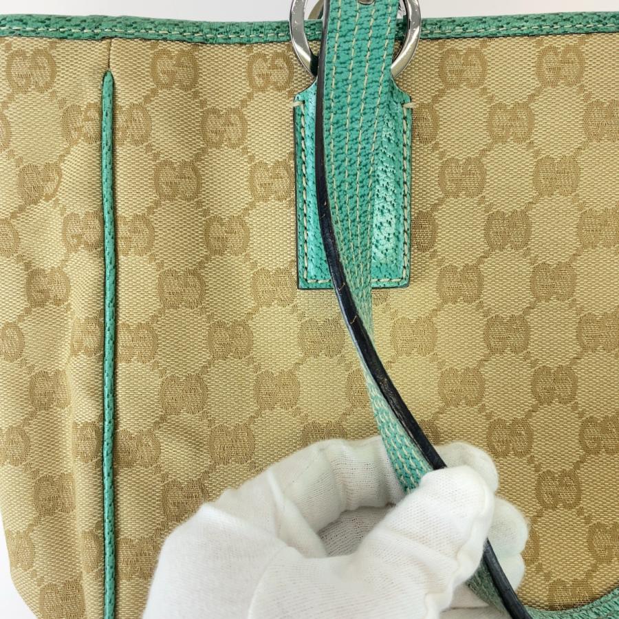 GUCCI（グッチ） 美品 ベージュ グリーン シルバー金具 GGキャンバス 