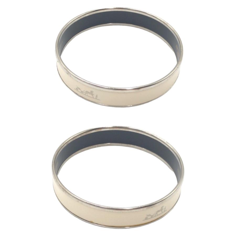 HERMES エルメス エマイユMM カレーシュ ベージュ シルバー金具 メッキ ブレスレット バングル メンズ 407394 | HERMES | 02