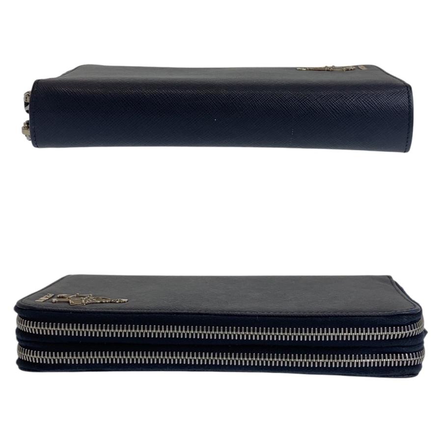 【美品】PRADA ファスナー長財布 ネイビー PRADA（プラダ） 美品 サフィアーノ ポーターモチーフ ネイビー レザー