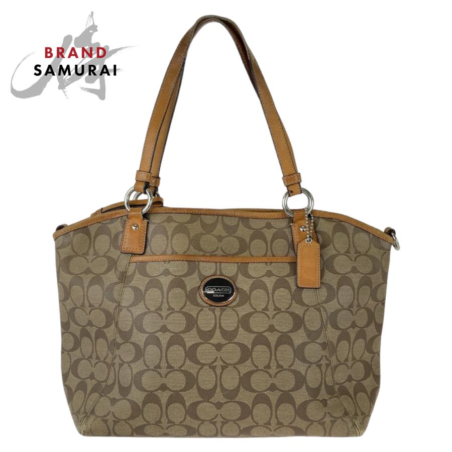 COACH（コーチ） シグネチャー ブラウン ライトブラウン シルバー金具 