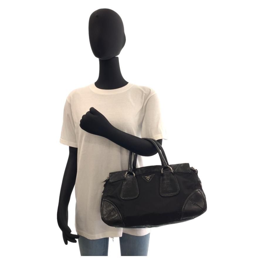 美品 プラダ PRADA 三角プレート テスート ハンドバッグ ミニボストン PRADA 美品 プラダ テスート 三角ロゴプレート ブラック 黒