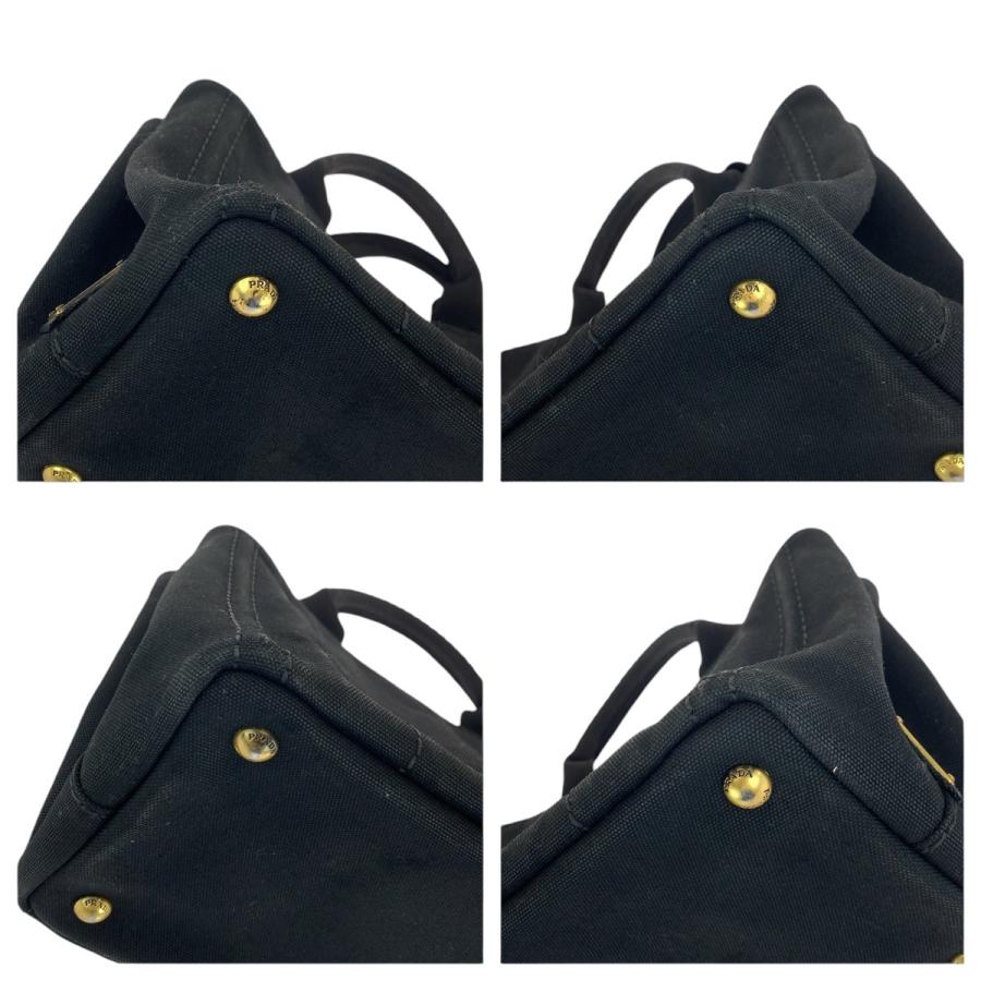 【PRADA】トートバッグ　カナパ　三角ロゴプレート　キャンバス　ブラック PRADA（プラダ） カナパ 三角ロゴプレート ブラック 黒 ゴールド金具