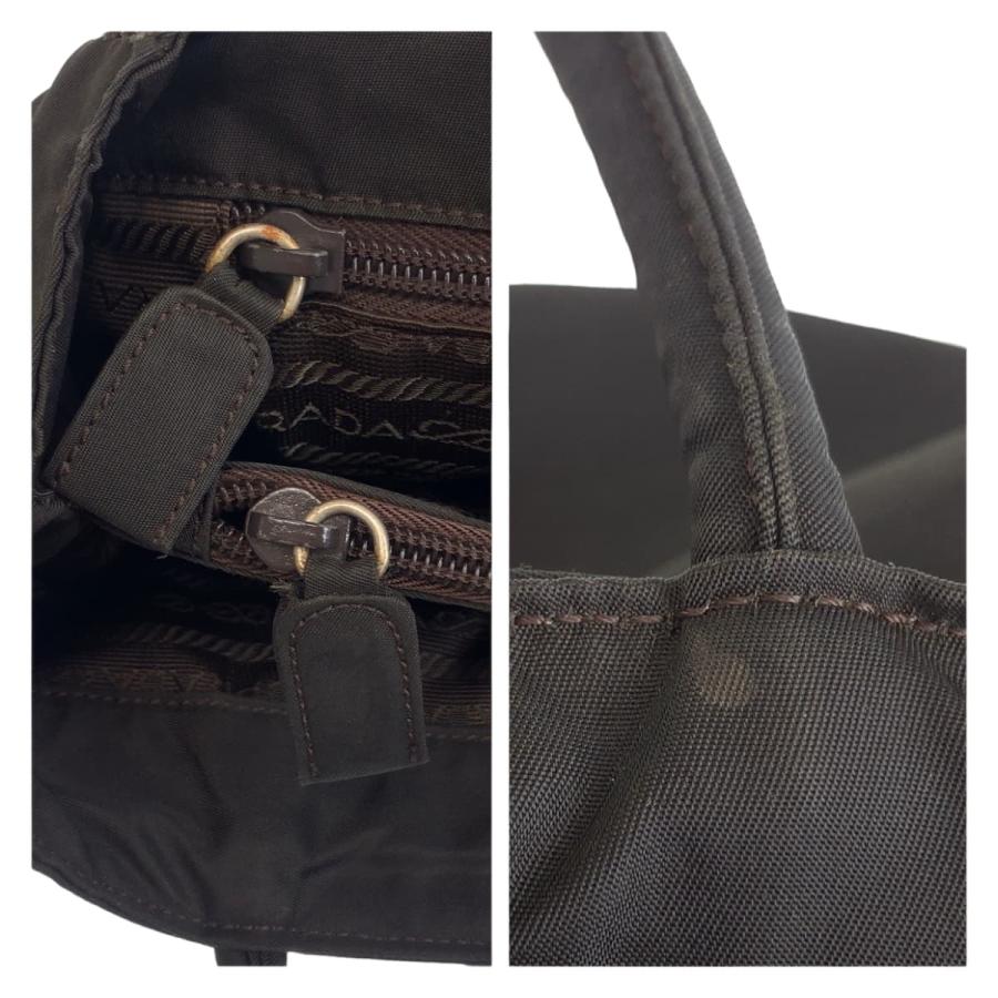 PRADA 美品 プラダ テスート 三角ロゴ ダークブラウン シルバー金具  