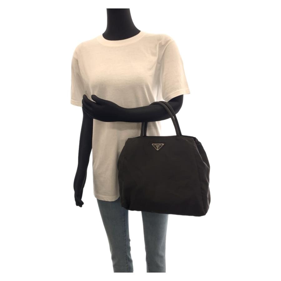 PRADA 美品 プラダ テスート 三角ロゴ ダークブラウン シルバー金具  