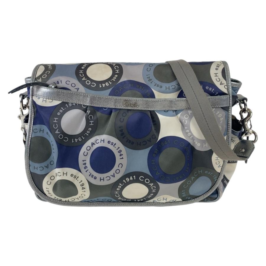 【美品】coachショルダーバック COACH（コーチ） 美品 スナップヘッド ブルー マルチカラー シルバー