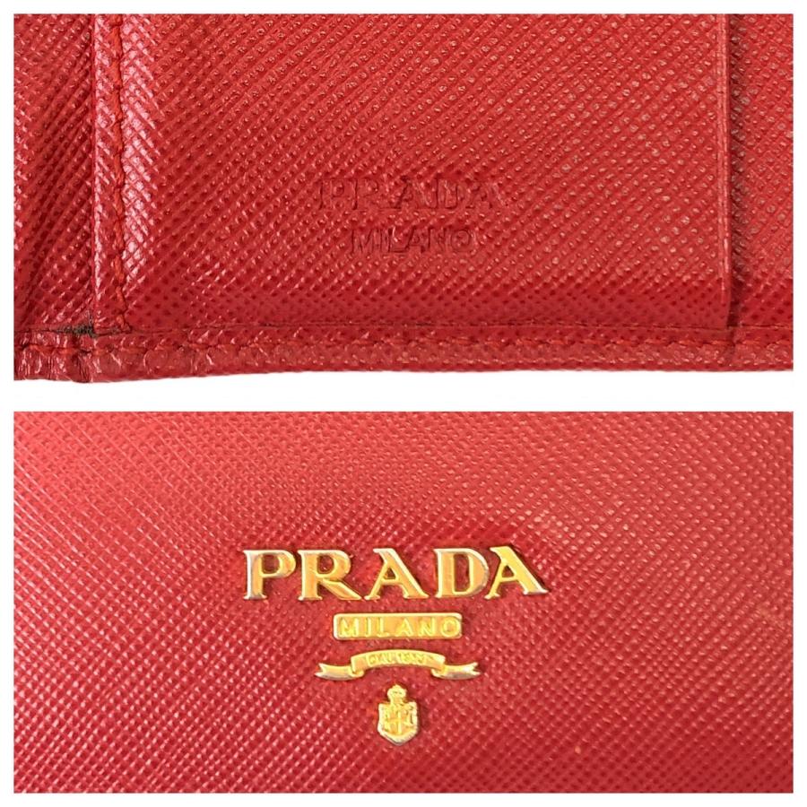 プラダ PRADA サフィアーノ レザー 二つ折り財布 レッド 赤 ゴールド金具 PRADA（プラダ） サフィアーノ レッド ゴールド金具 レザー 折財布