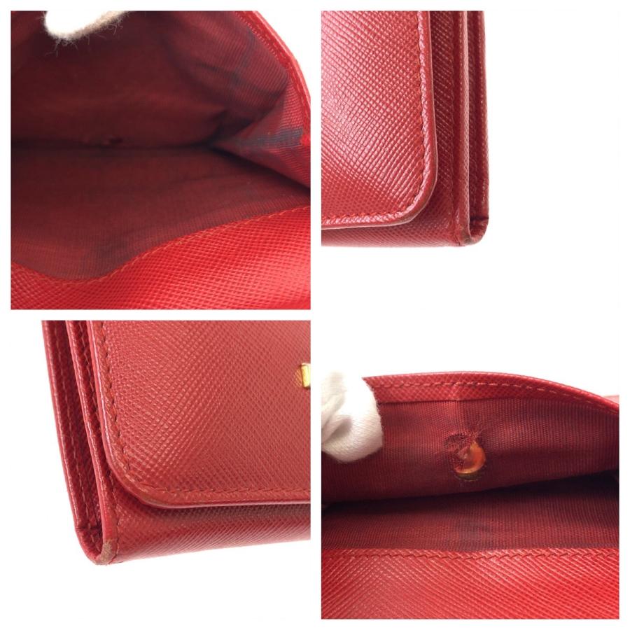 プラダ PRADA サフィアーノ レザー 二つ折り財布 レッド 赤 ゴールド金具 PRADA（プラダ） サフィアーノ レッド ゴールド金具 レザー 折財布