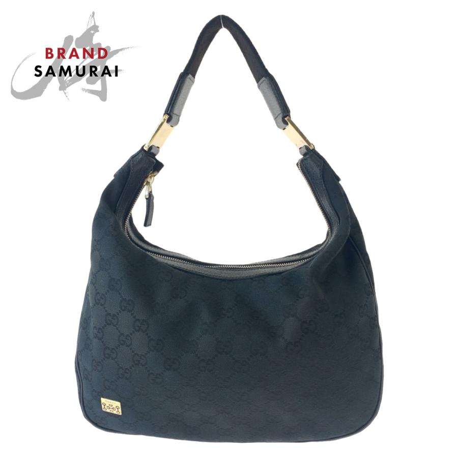 GUCCIグッチ ワンショルダーバッグ GGキャンバス レザー 肩掛け ブラック