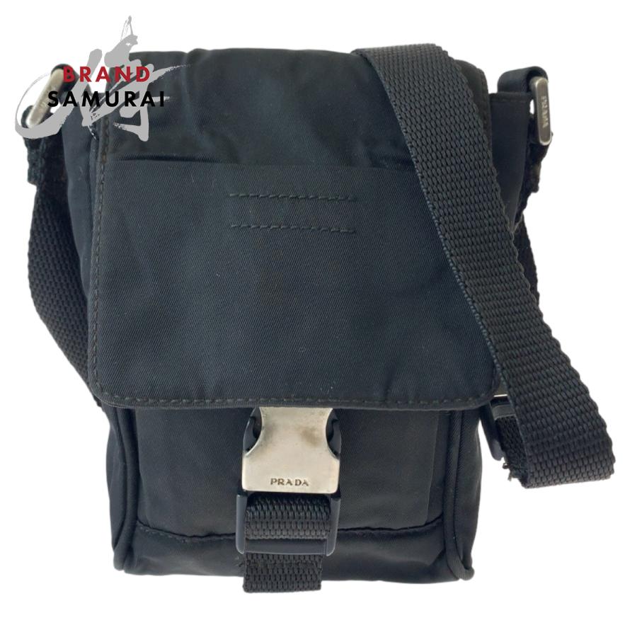 PRADA プラダ テスート 三角ロゴプレート ブラック 黒 シルバー金具 