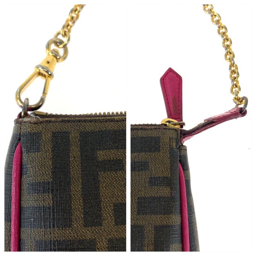 FENDI（フェンディ） 美品 ズッカ柄 ブラウン ピンク ゴールド金具