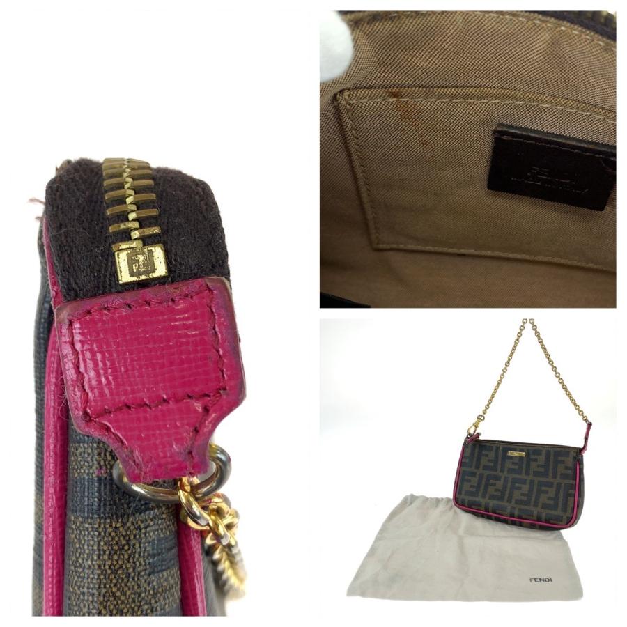 FENDI（フェンディ） 美品 ズッカ柄 ブラウン ピンク ゴールド金具