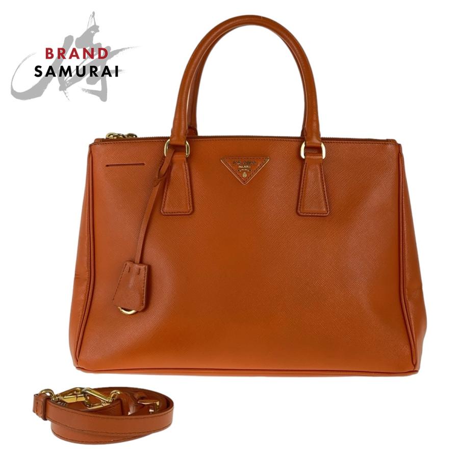 PRADA（プラダ） 美品 ガレリア サフィアーノ オレンジ ゴールド金具