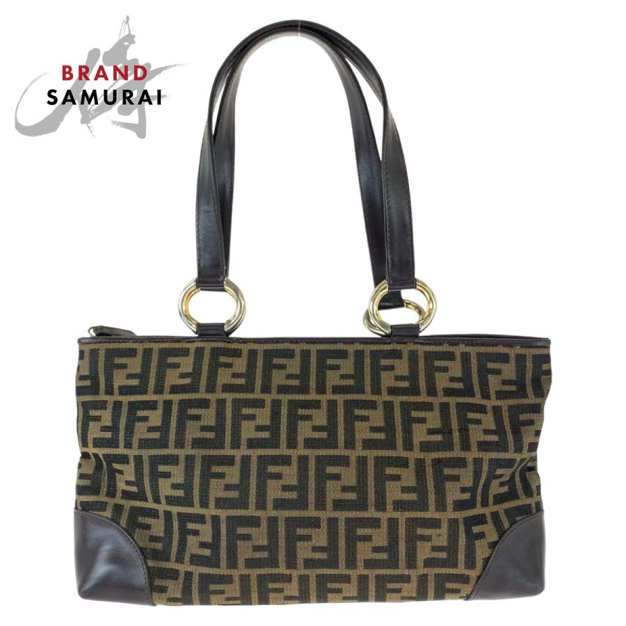 FENDI フェンディ ズッカ柄 ブラウン ゴールド金具 キャンバス 