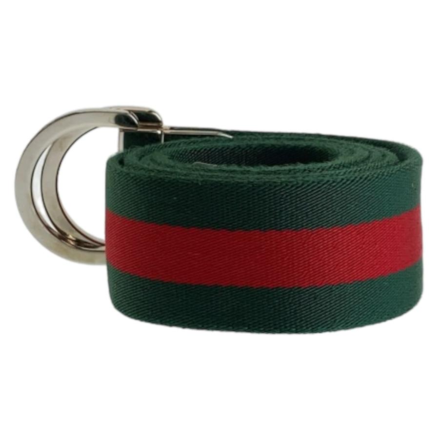 GUCCI グッチ シェリーライン 95cm/38inc グリーン レッド シルバー金具 コットン 189812 ベルト Dリングバックル メンズ 407879 【中古】 GUCCI（グッチ） シェリーライン 95cm/38inc グリーン レッド シルバー