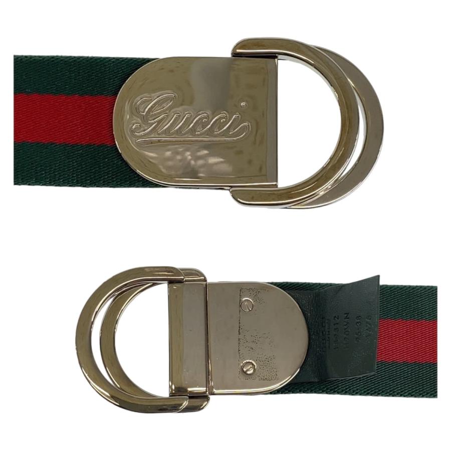 GUCCI グッチ シェリーライン 95cm/38inc グリーン レッド シルバー金具 コットン 189812 ベルト Dリングバックル メンズ 407879 【中古】 GUCCI（グッチ） シェリーライン 95cm/38inc グリーン レッド シルバー