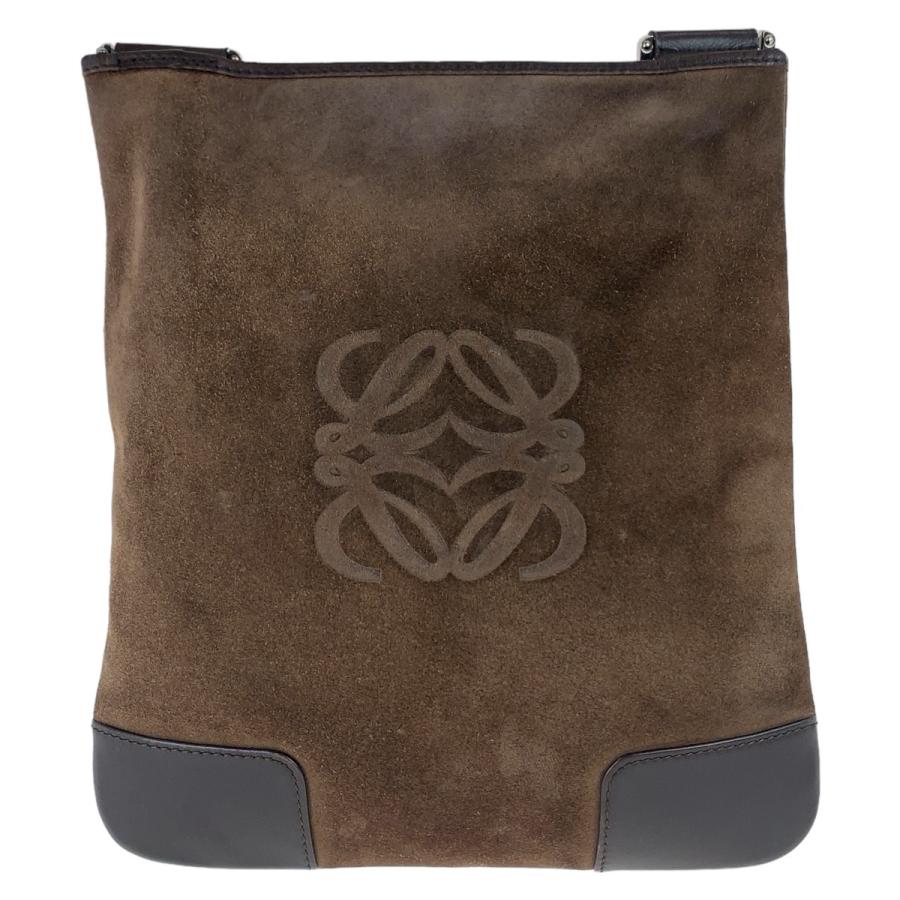 LOEWE（ロエベ） アナグラム ブラウン シルバー金具 スウェード 斜め