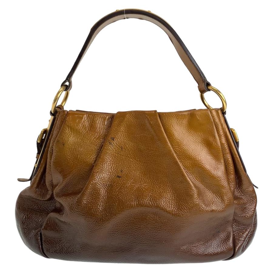 PRADA プラダ ブラウン グラデーション ゴールド金具 パテントレザー 